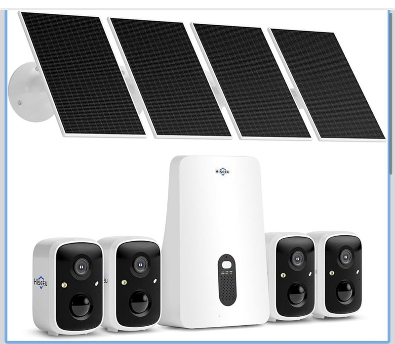 Solar Wireless Security Camera System, 4 Cam Kit, 2K Night Vision, No Fees