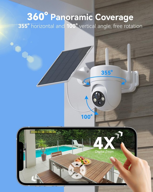 Solar Camera Outdoor Wireless, 2.4G WiFi Security Cameras for Home Security, ... gallery