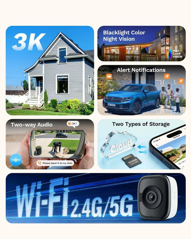 5MP 3K Window Camera with Night Vision, 2.4/5Ghz Wifi Indoor Window Cameras for gallery