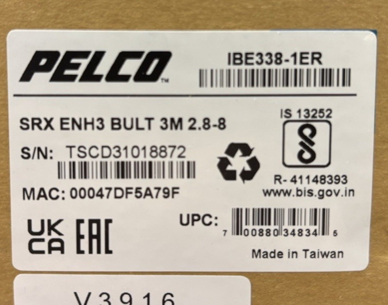Pelco IBE338-1ER 3MP Sarix Environmental IP IR Bullet Camera, vaste lens 8-20mm gallery