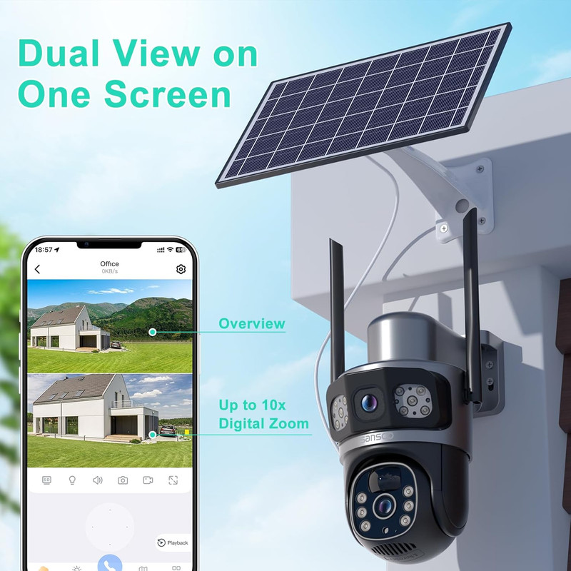 Wireless 2K 4MP Dual-Lens Solar Security Camera with Night Vision & PTZ gallery