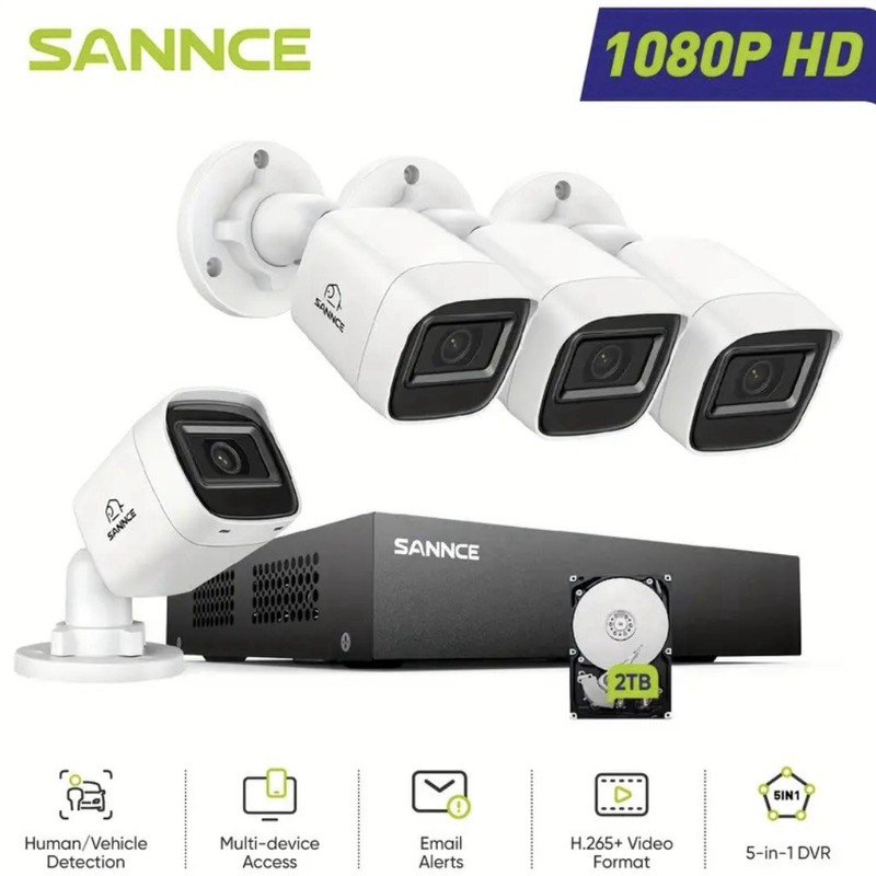 SANNCE 1080P HD Video Surveillance 8CH Kit 4 Cameras 5-In-1 DVR
