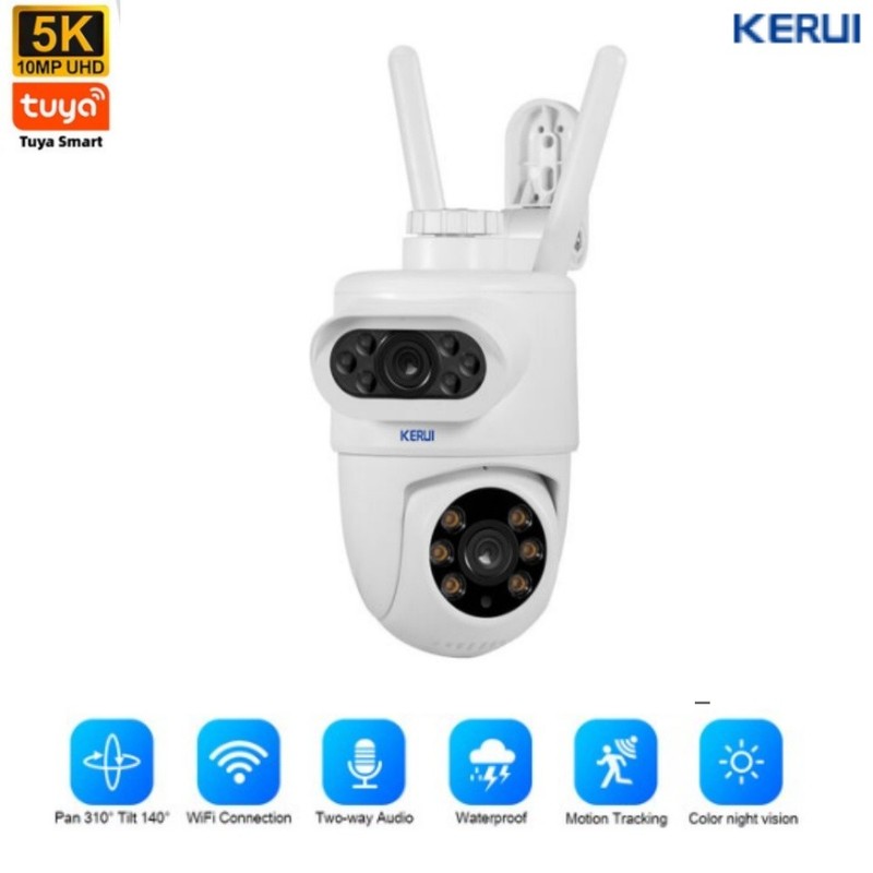 KERUI 10MP 5K Camera HD Dual Lens WiFi IP Outdoor Tuya Smart PTZ Wireless CCTV