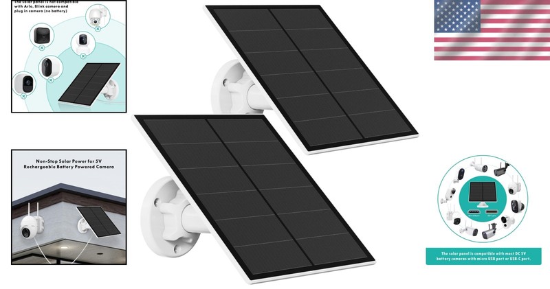 Waterproof Solar Panel for Outdoor Security Cameras - 9.8ft Cable, 2 Pack gallery
