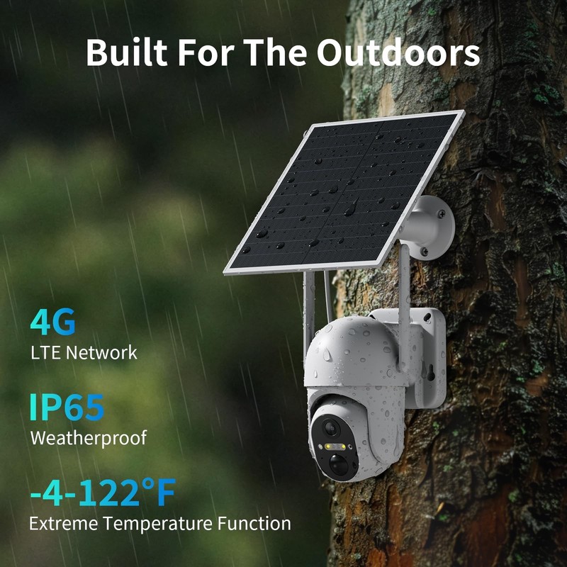 ELYSOO 4G LTE Cellular Security Camera, 2 Pack Solar Powered 2Pack, White gallery