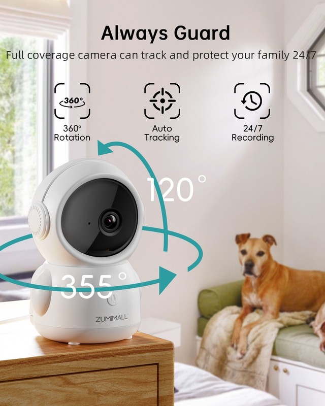 ZUMIMALL Wired Baby Monitor Camera 2K HD,24/7 Indoor Recording, Sound Detection gallery