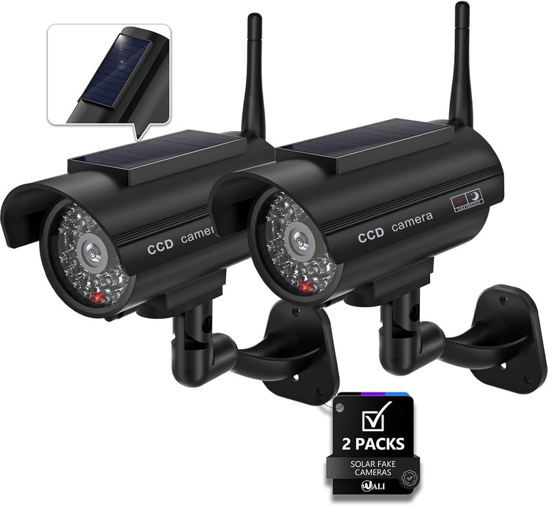 Solar Powered Fake Security Camera, Red Light & Antenna, 2 Pack, Black | Dumm... gallery