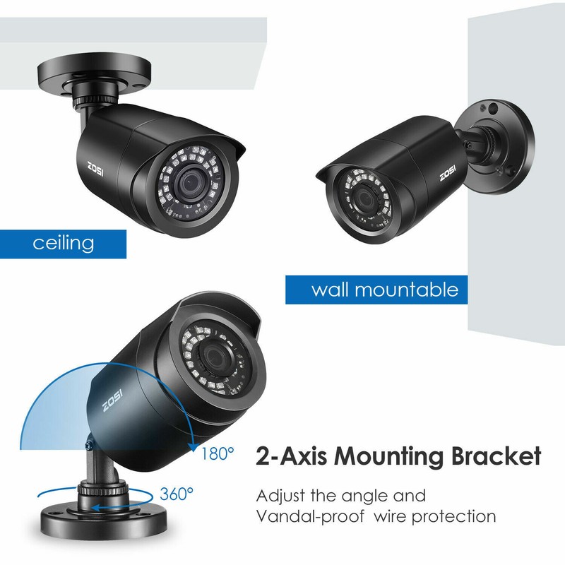 ZOSI 4PK 1080p TVI Security Cameras Outdoor 80ft Night Vision for Home CCTV Kit gallery