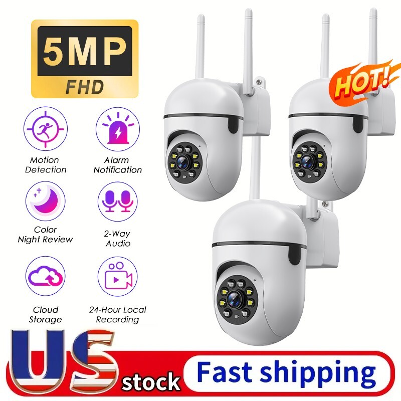 3PCS 5MP PTZ Wireless WIFI CCTV Security IP Camera Color Night Vision 2Way Audio