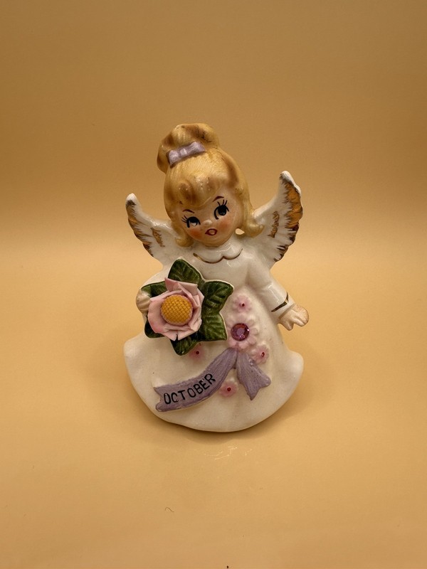 Vintage Lefton October Birthday Girl Angel Ceramic Figurine #6224 Japan gallery