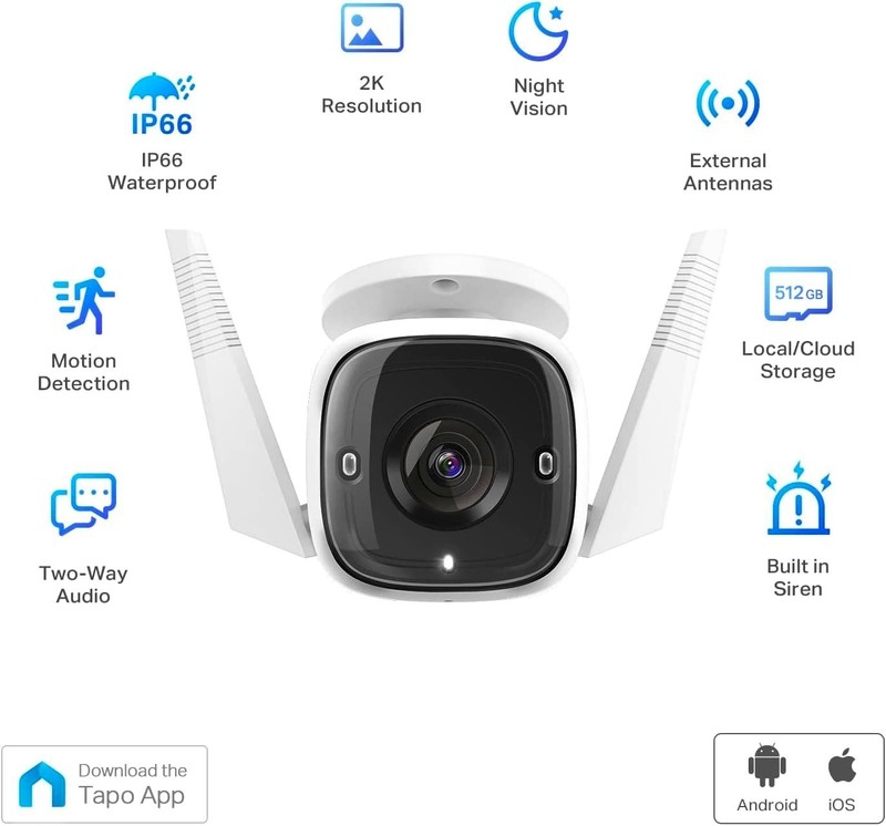 Tapo TP-Link 2K Security Camera Outdoor Wired, IP66 Weatherproof, 2K, gallery