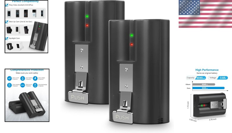 2-Pack Rechargeable Lithium-Ion Batteries for Ring Cameras & Doorbells - 6040mAh gallery