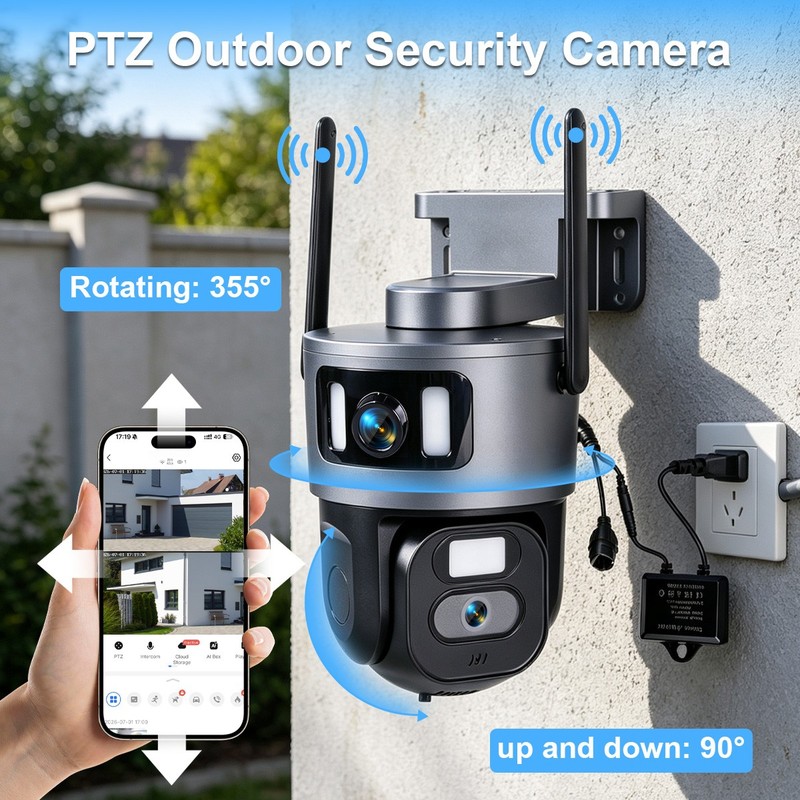 WiFi Security Camera System Outdoor Home Dual Lens PTZ Night Vision 8MP HD Cam gallery