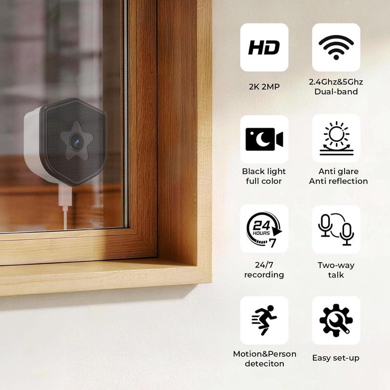 2K Window Security Camera, 2.4Ghz & 5Ghz Wifi Indoor Window Cameras for Home Sec gallery