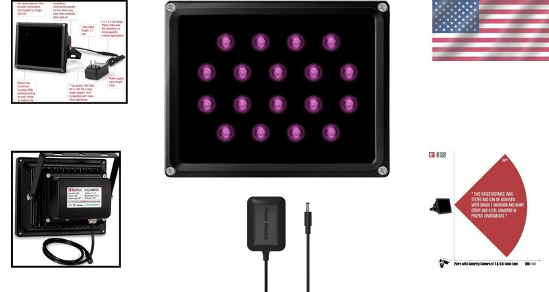 Outdoor IR Illuminator 200ft Range 18W 90° LED Flood Light for Security Cameras gallery