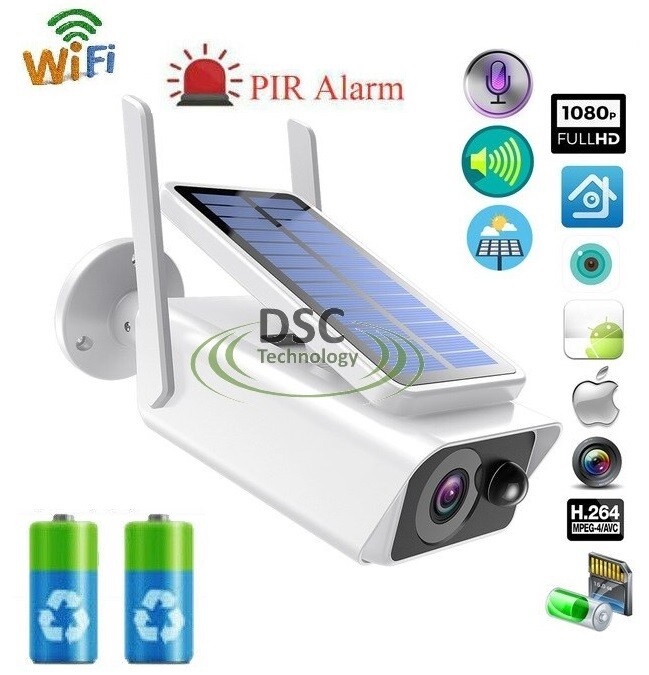 1x Solar Rechargeable Battery 1080P WIFI IP Camera Indoor/Outdoor iCSee App