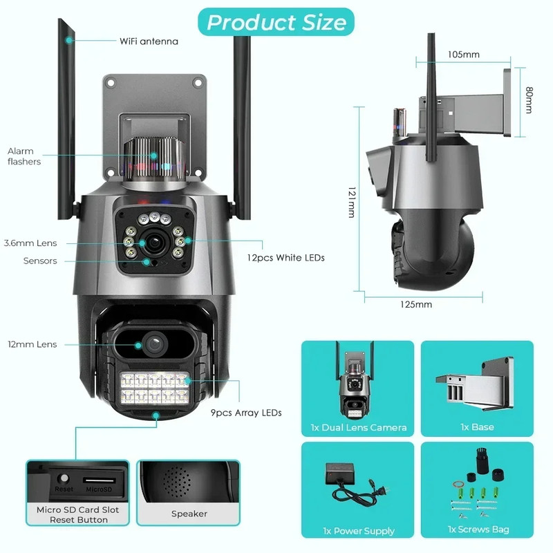 PEGATAN Dual Lens Dual Screen 8MP WIFI PTZ Camera Outdoor IP Cam AI Auto Track gallery
