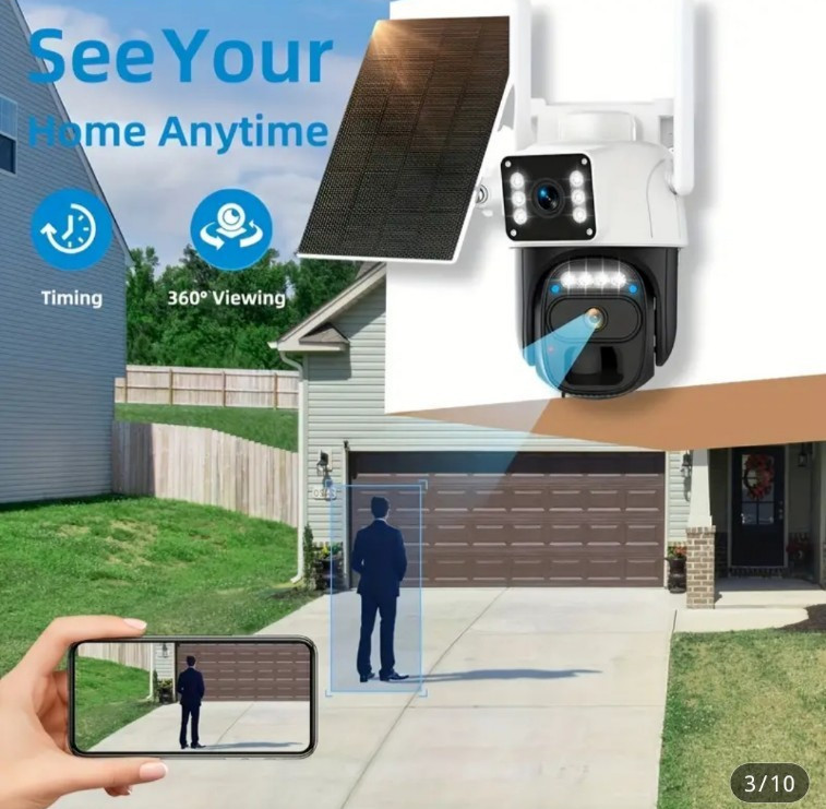 IP66 Waterproof [10x Zoom] 360-degree Low-power CCTV Solar Panel 2K WiFi Camera, gallery