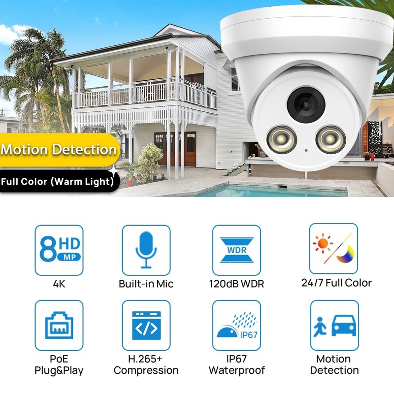 VIKYLIN 8MP 4K IP Camera Full Color F1.0 PoE IP67 Human Vehicle Detection Mic gallery