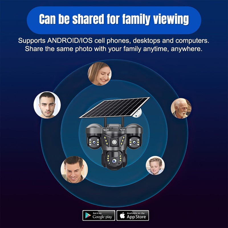 3 Lens 12MP Solar Battery Home Security Camera Outdoor Wifi Wireless PTZ CCTV US gallery