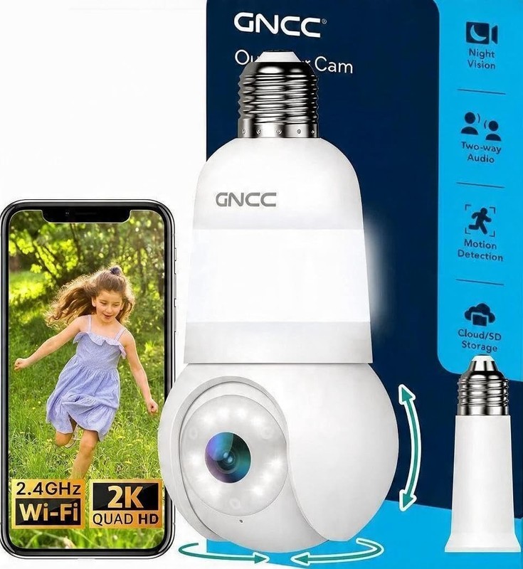 2K Light Bulb Security Camera - Outdoor, 2.4GHz, Night Vision, 2-Way Audio, Easy gallery