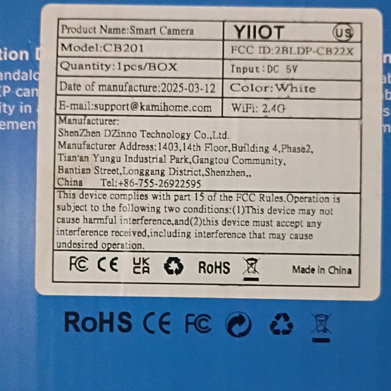 YIIOT CB201 Smart IP/Network Surveillance Camera White Wi-Fi 2.4G Outdoor Indoor gallery