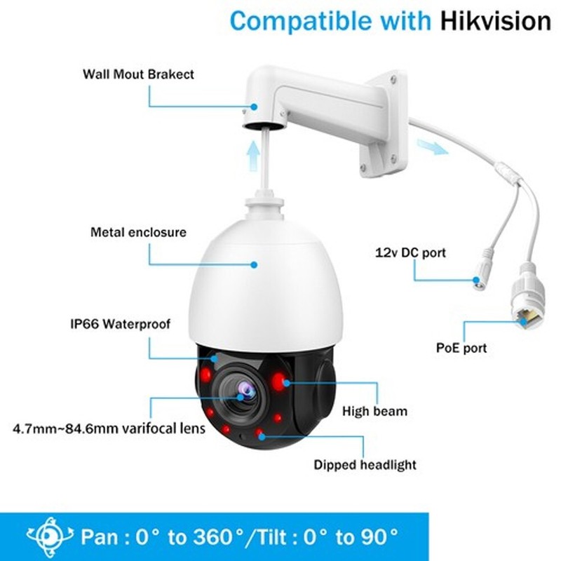 Vikylin 5MP 18X Zoom PTZ Camera IR POE 2 Way Audio Auto Tracking Speed Dome gallery