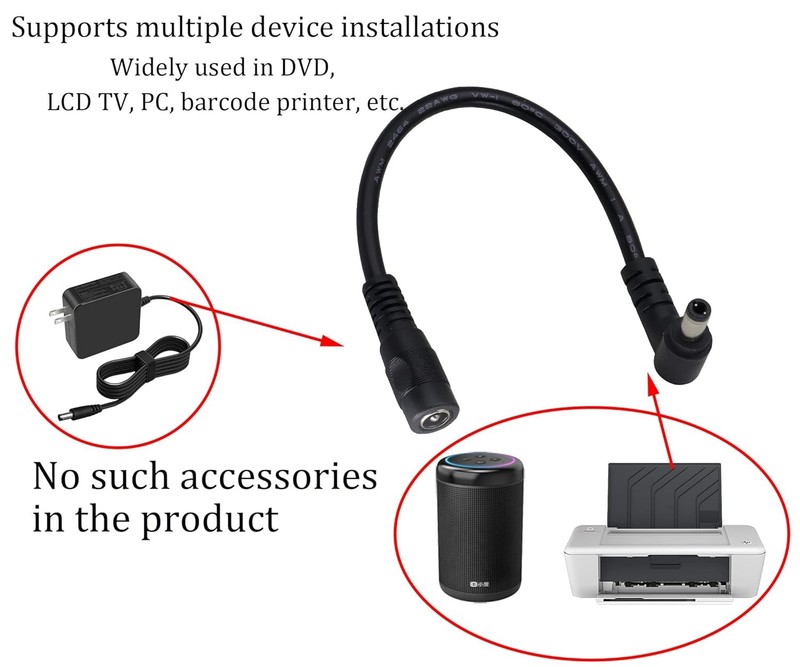 DC5.5X 2.1mm Female to DC 5.5X 2.5mm Male Power Extension Cable 90 Degree... gallery