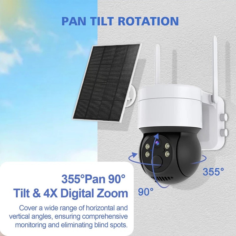360° Security Camera PTZ WiFi IP Solar Powered Energy CCTV Home Outdoor Wireless