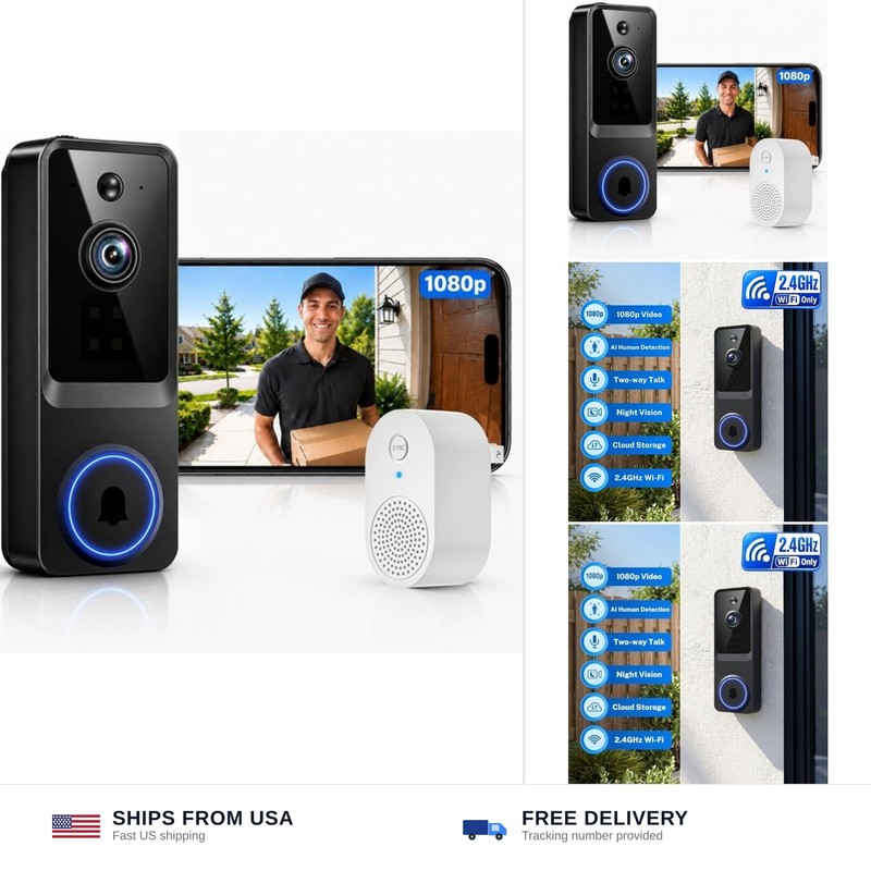 Doorbell Camera Wireless, 1080P Video Doorbell Camera Battery Powered | Secur…