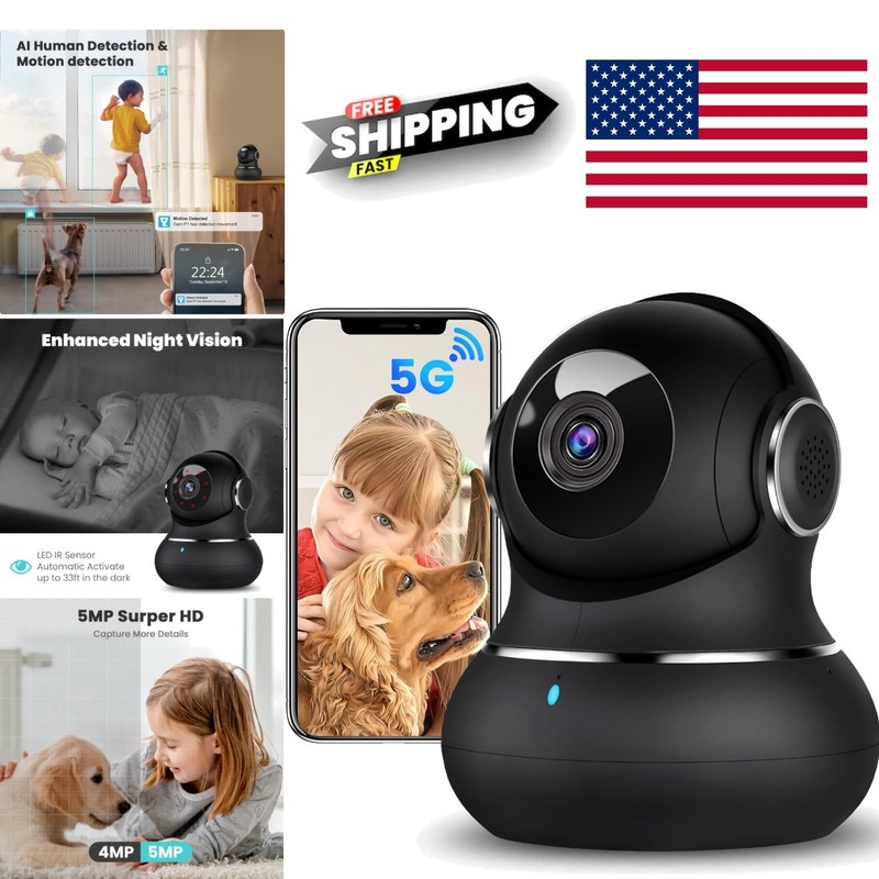 Indoor Security Camera 5MP 360° Auto Tracking Night Vision Pet Camera with Phone