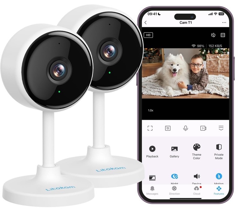 Indoor Cameras for Home Security with Night Vision, Pet Camera with Phone App…