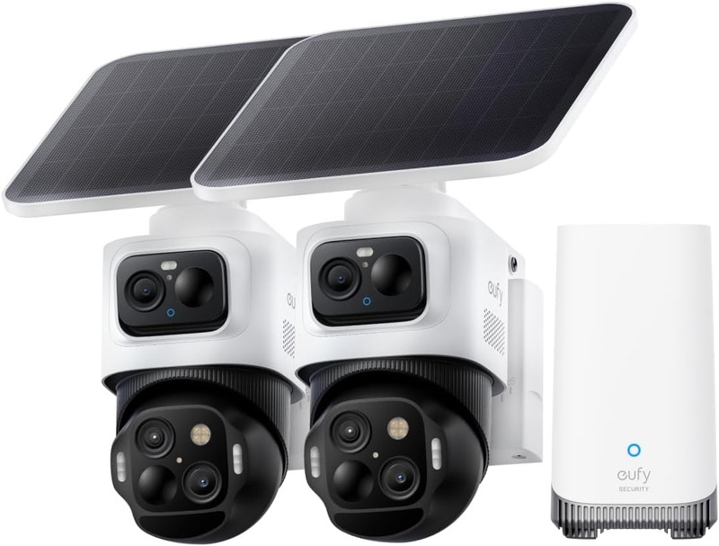 Security cam S4 2-Cam Kit,4K Solar Camera Wireless Outdoor, 3-Lens Bullet-Ptz Ca
