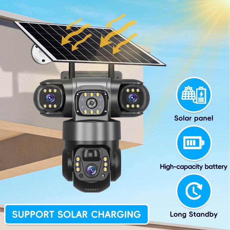 4G Solar Camera 3 Lens 3 Screens Night Vision Intercom Mobile Tracking IP Camera gallery