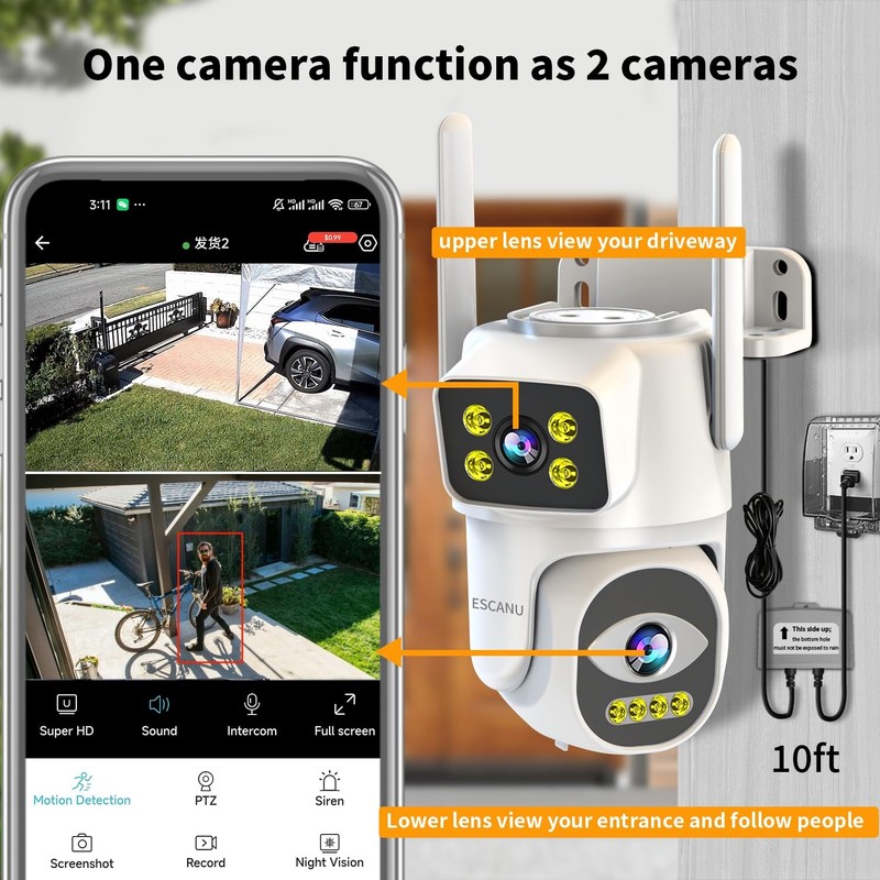 Dual Lens Cameras for Home Security,2.4G/5G PTZ Outdoor Plug-in Camera,Motion... gallery
