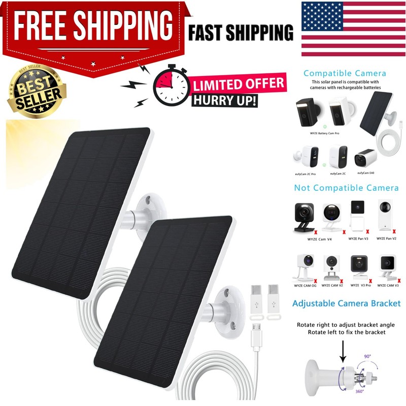 4W Solar Panel Kit with Type-C Adapter for Eufy and WYZE Cameras – Waterproof