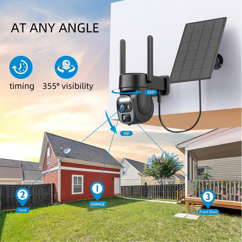 Hawkray Pannel Solar Wireless Outdoor Security Camera， Dual-Lens, 10xZoom, 2K... gallery