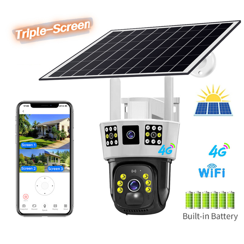Solar Surveillance Camera: Single/Dual/Triple Screen Display, Wireless 4G/Wifi gallery