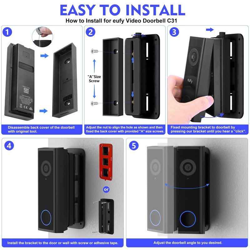 Adjustable Doorbell Mount(35°-145°) for eufy Video Doorbell E340/C31/C30/C210/S3 gallery
