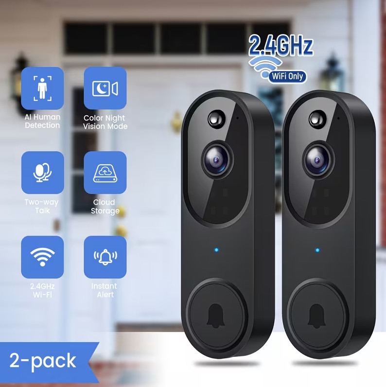 2pcs Smart Video Doorbells with AI Human Detection, Color Night Vision gallery