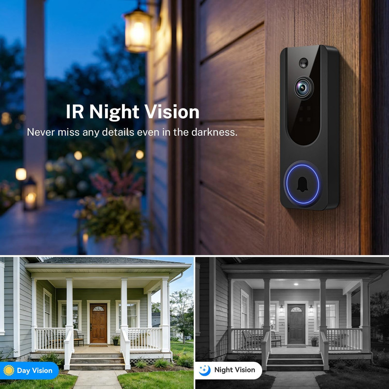 1080P Video Doorbell Camera Wireless, Battery Powered, Night Vision, 2-Way Audio gallery