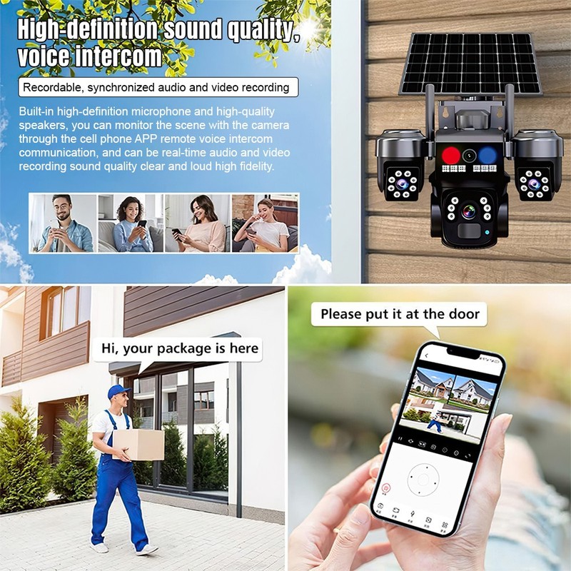 3 Lens 12MP Solar Battery Home Security Camera Outdoor Wifi Wireless PTZ CCTV US gallery