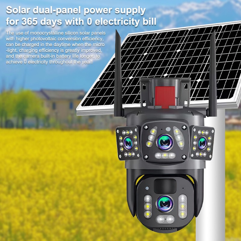 Solar Battery Security Camera Wireless WiFi 2 Lens PTZ Auto Tracking Outdoor Cam gallery