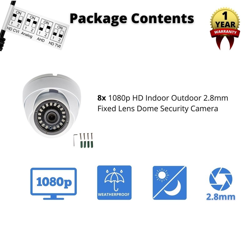 8x CCTV Security Camera 1080p HD Indoor Outdoor Day Night Vision HD TVI CVI AHD gallery