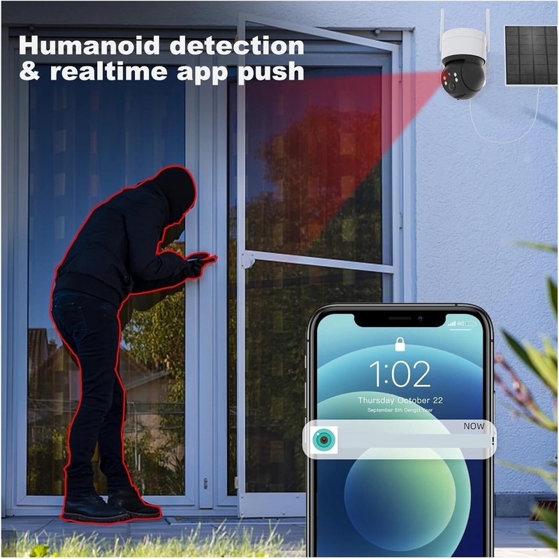 360° Security Camera PTZ WiFi IP Solar Powered Energy CCTV Home Outdoor Wireless gallery