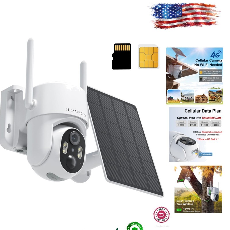 2K HD Wireless Security Camera – 4G LTE, Solar Powered, Night Vision Protection