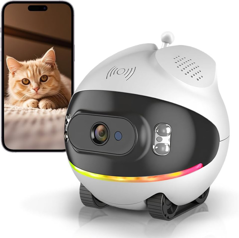 Pet Camera Robot with Cat Teaser: Battery-Operated, Movable with Phone App, 2-Wa gallery