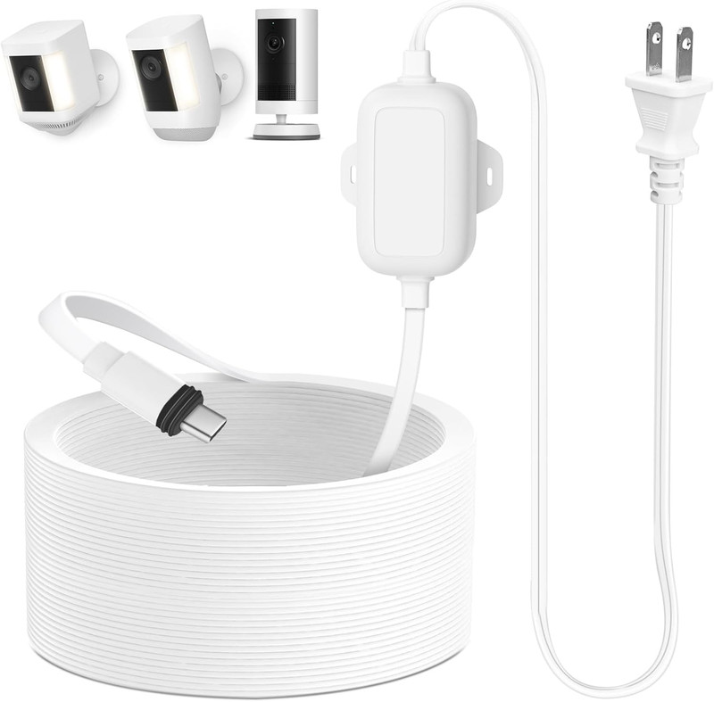 30Ft Power Adapter Compatible with Spotlight Cam Plus/Pro (Battery), Long Flat a