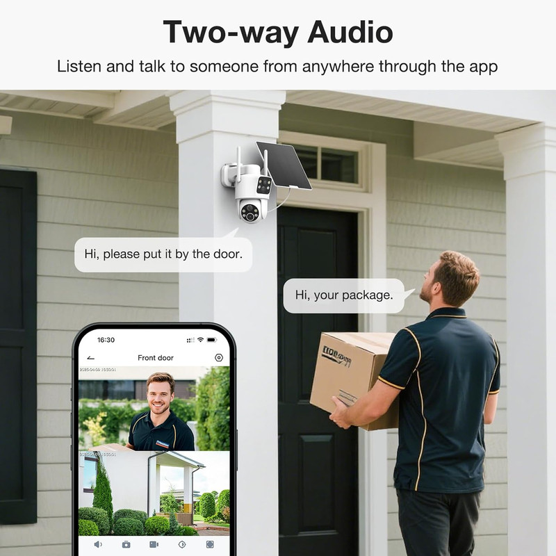 2 Pack Dual Lens Solar Security Cameras Wireless Outdoor, 2K Full HD Video, 360° gallery