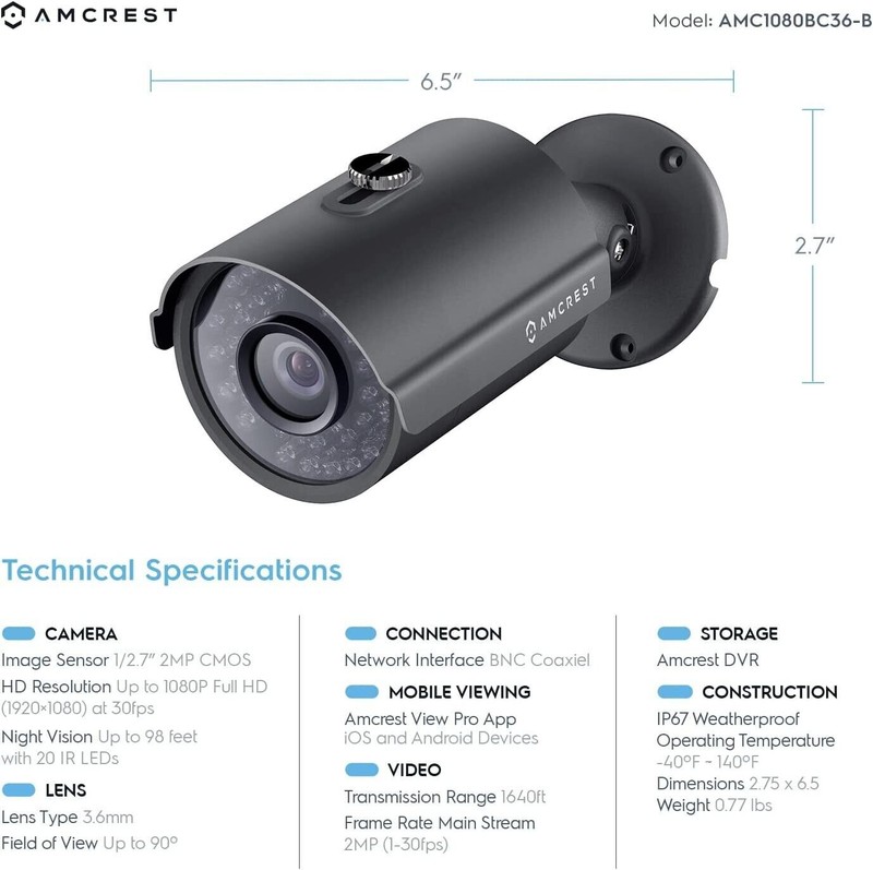 Amcrest 1080P 1920TVL Bullet Outdoor Security Camera Quadbrid 2MP Analog Black - gallery